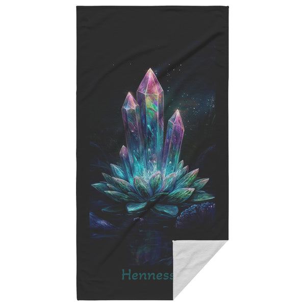 Crystals Lotus Beach Towel - Can be personalized - 30" x 60" - Fantasy Crystals in a Floating Lotus - Cotton and Polyester