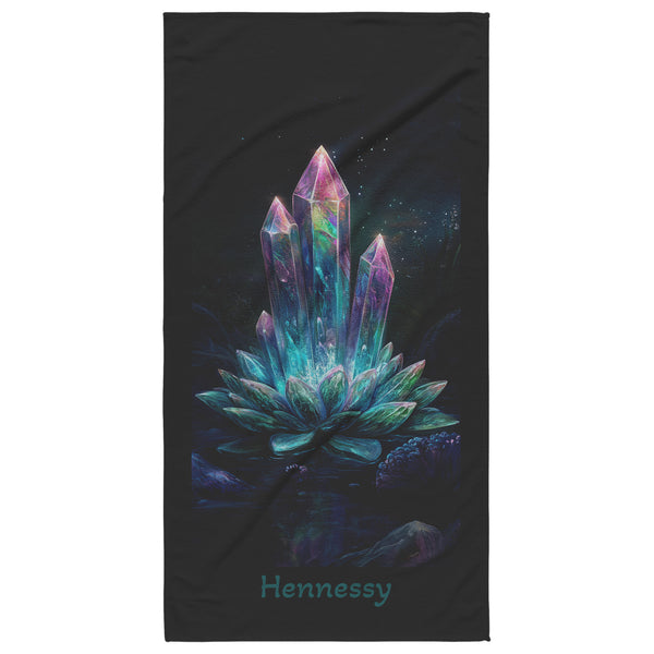 Crystals Lotus Beach Towel - Can be personalized - 30" x 60" - Fantasy Crystals in a Floating Lotus - Cotton and Polyester