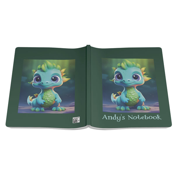 Cute Dinosaur Journal Notebook Diary - Can be Personalized - Soft Cover - Choose 100 or 200 pages - Lined and Perforated Pages