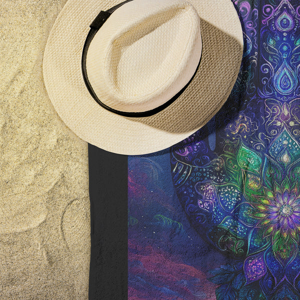 Hamsa Hand Beach Towel - Can be Personalized - Fantasy Cosmic Hand of Fatima Protection - 30" x 60" - Cotton and Polyester