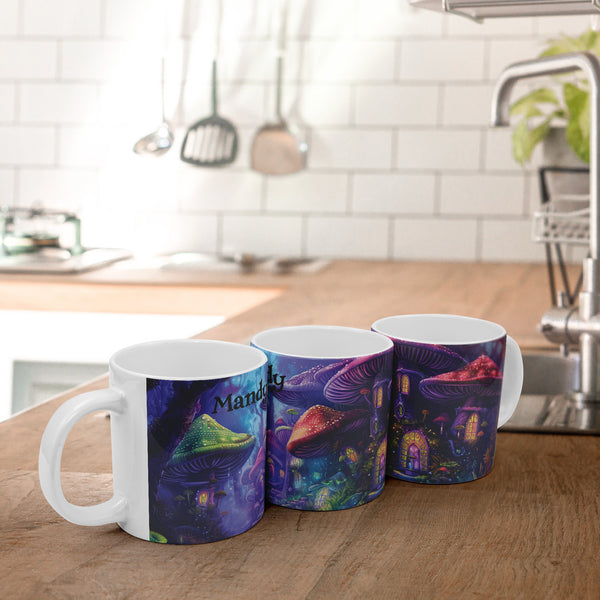 Mushroom Houses Mug - 20 oz Extra Large Coffee Cup - Can be Personalized - Fantasy Forest Mushroom Town