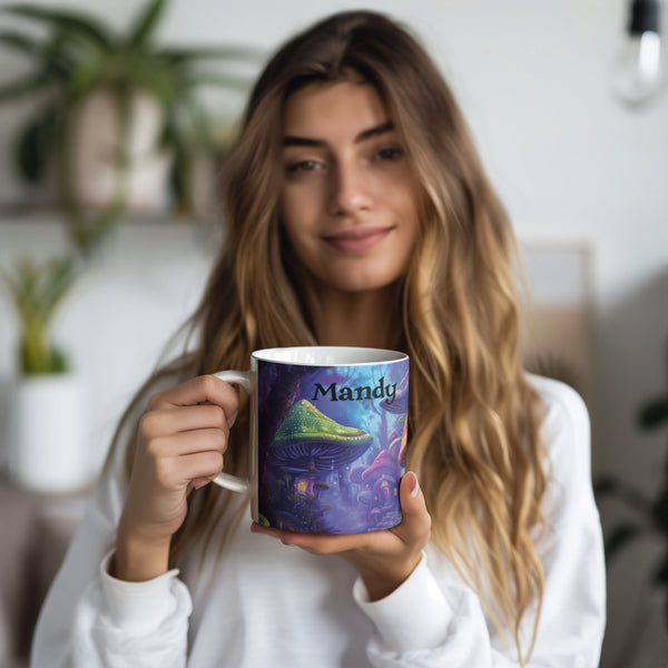 Mushroom Houses Mug - 20 oz Extra Large Coffee Cup - Can be Personalized - Fantasy Forest Mushroom Town