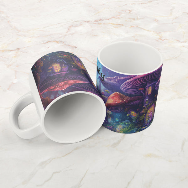 Mushroom Houses Mug - 20 oz Extra Large Coffee Cup - Can be Personalized - Fantasy Forest Mushroom Town