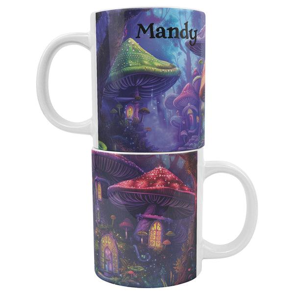Mushroom Houses Mug - 20 oz Extra Large Coffee Cup - Can be Personalized - Fantasy Forest Mushroom Town