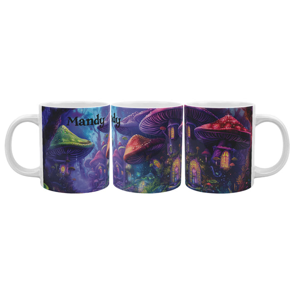 Mushroom Houses Mug - 20 oz Extra Large Coffee Cup - Can be Personalized - Fantasy Forest Mushroom Town