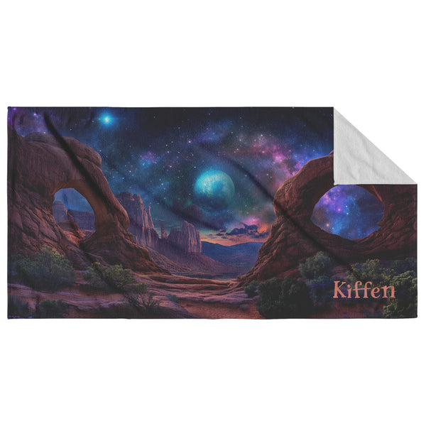 Red Rock Arches Beach Towel - Can be Personalized - Double Arch Cosmic Fantasy - 30" x 60" - Cotton and Polyester