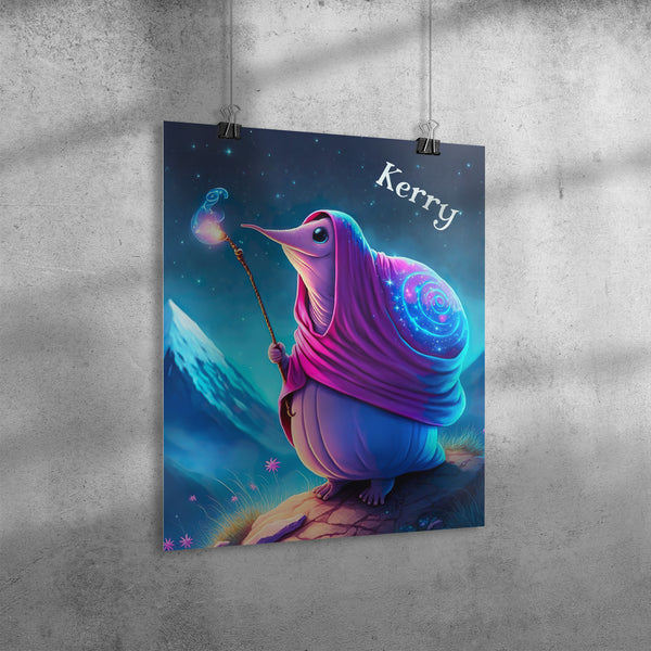 Wizard Snail Poster - 16" x 20" - Can Be Personalized - Fantasy Theme - Kid's or Family Room Decor - Fun Magical Unique