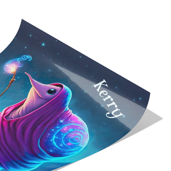 Wizard Snail Poster - 16" x 20" - Can Be Personalized - Fantasy Theme - Kid's or Family Room Decor - Fun Magical Unique