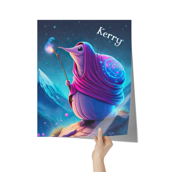 Wizard Snail Poster - 16" x 20" - Can Be Personalized - Fantasy Theme - Kid's or Family Room Decor - Fun Magical Unique