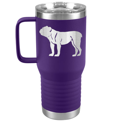 Bulldog Travel Tumbler - Bulldog with Short Tail Travel Mug - 20oz Stainless Steel Insulated Mug with Handle 6 Colors Bulldogge, Can be Personalized