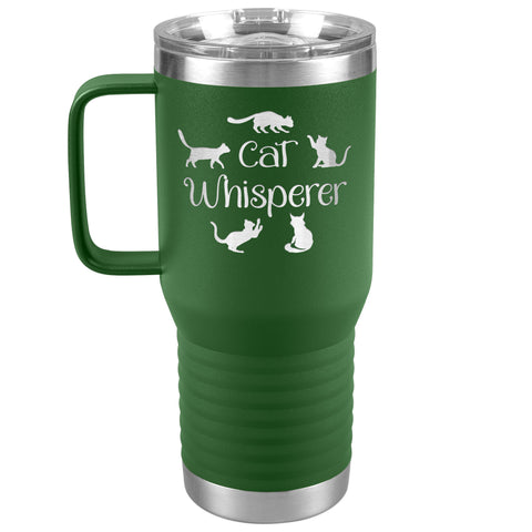 Cat Travel Tumbler - Cat Whisperer - 20oz Stainless Steel Insulated Mug with Handle 6 Colors, Can be Personalized