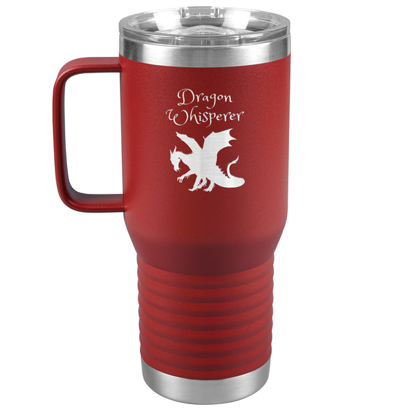 Dragon Whisperer Large 20oz Travel Tumbler with Handle Stainless Steel Insulated for Trips, Work, Gaming and More, in 10 colors, Can be Personalized
