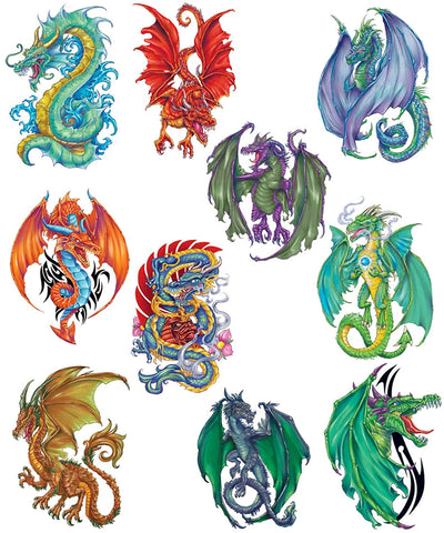 Fantasy Dragons Temporary Tattoos Pack of 10 Unique Tattoos