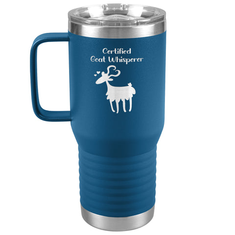 Goat Travel Tumbler - Certified Goat Whisperer - 20oz Stainless Steel Insulated Mug with Handle 6 Colors, Can be Personalized