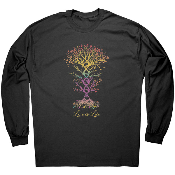 Love is Life Rainbow DNA Tree of Life Long Sleeve T-Shirt Sizes S-5X in 5 colors