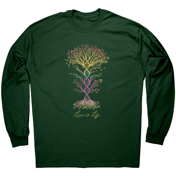 Love is Life Rainbow DNA Tree of Life Long Sleeve T-Shirt Sizes S-5X in 5 colors