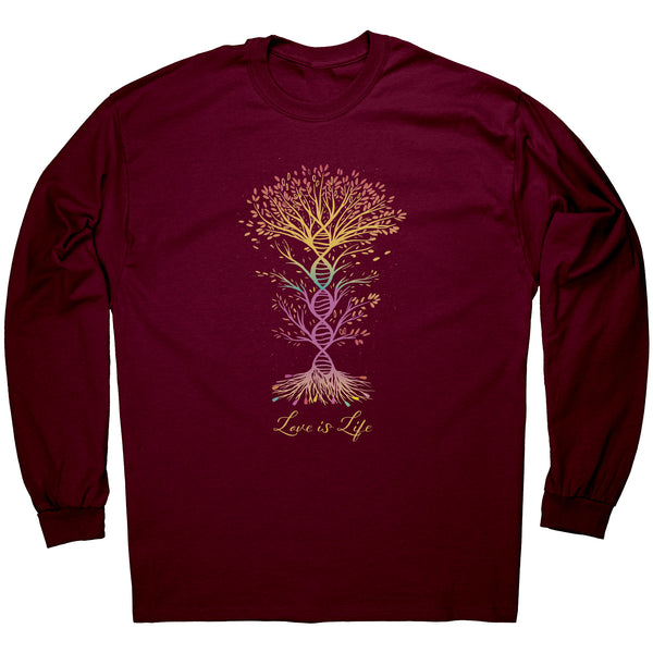 Love is Life Rainbow DNA Tree of Life Long Sleeve T-Shirt Sizes S-5X in 5 colors