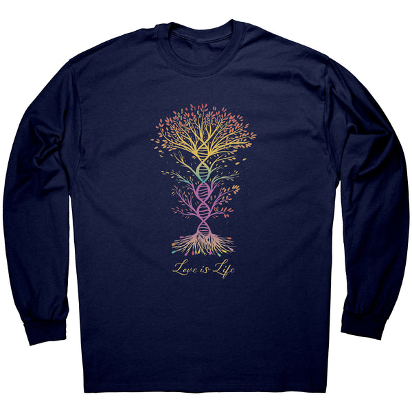 Love is Life Rainbow DNA Tree of Life Long Sleeve T-Shirt Sizes S-5X in 5 colors