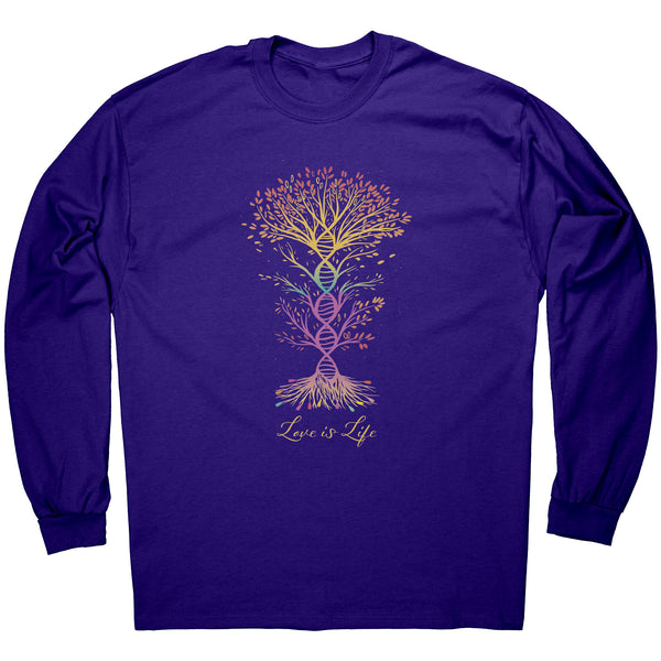 Love is Life Rainbow DNA Tree of Life Long Sleeve T-Shirt Sizes S-5X in 5 colors