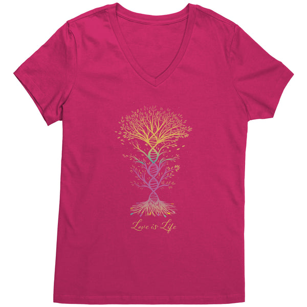 Love is Life Rainbow DNA Tree of Life V Neck Short Sleeve T-Shirt Sizes S-4X in 6 colors