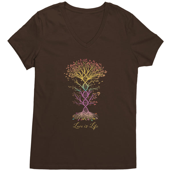 Love is Life Rainbow DNA Tree of Life V Neck Short Sleeve T-Shirt Sizes S-4X in 6 colors