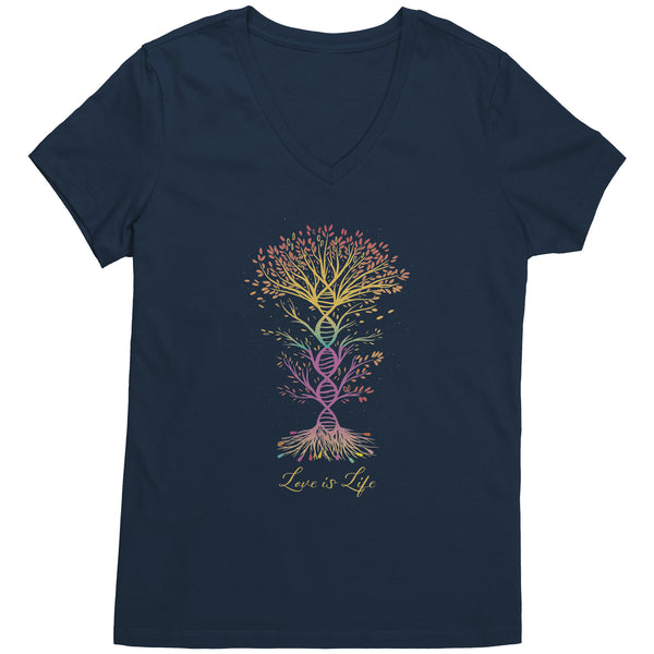 Love is Life Rainbow DNA Tree of Life V Neck Short Sleeve T-Shirt Sizes S-4X in 6 colors
