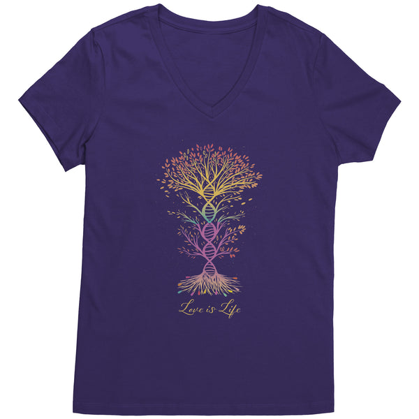 Love is Life Rainbow DNA Tree of Life V Neck Short Sleeve T-Shirt Sizes S-4X in 6 colors