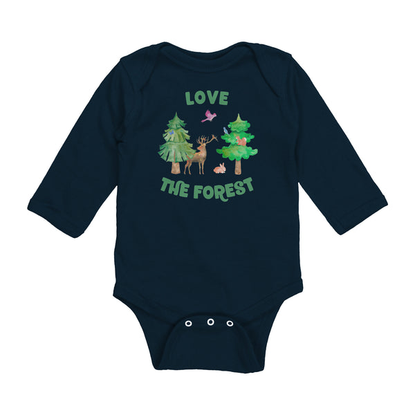 Love the Forest Baby Bodysuit Long Sleeve 100% Cotton with Deer, Rabbit, Trees, Birds, Butterfly, Squirrel