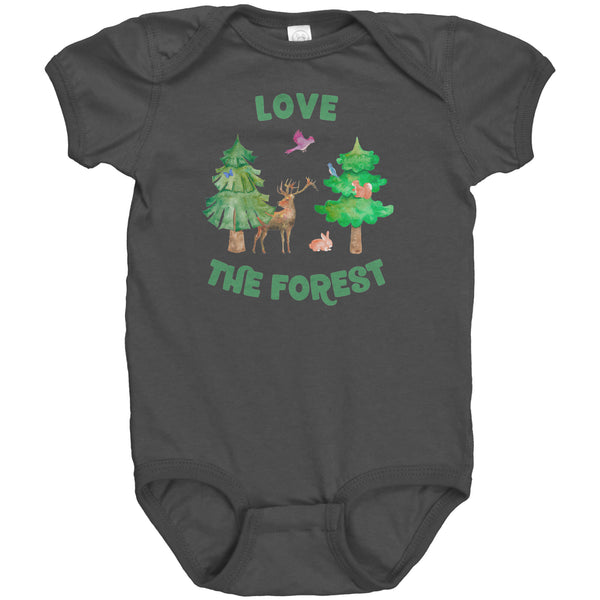 Love the Forest Baby Bodysuit with Deer, Rabbit, Trees, Birds, and more