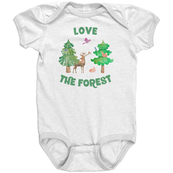 Love the Forest Baby Bodysuit with Deer, Rabbit, Trees, Birds, and more