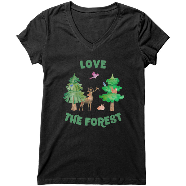 Love the Forest Women's V Neck Short Sleeve T Shirt