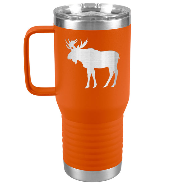 Moose Travel Tumbler with Handle - Moose Silhouette - Large 20oz Stainless Steel Insulated Trips, Work, Camping - 6 colors, Can be Personalized