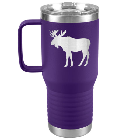 Moose Travel Tumbler with Handle - Moose Silhouette - Large 20oz Stainless Steel Insulated Trips, Work, Camping - 6 colors, Can be Personalized