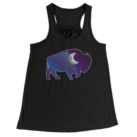 Night Sky Buffalo Bison Moon Flowy Racerback Tank Cool Summer Exercise Yoga Top for Women