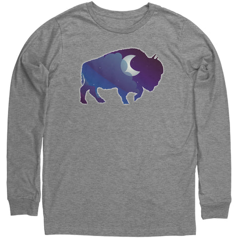 Night Sky Buffalo Bison Moon Long Sleeve T Shirt Unisex
