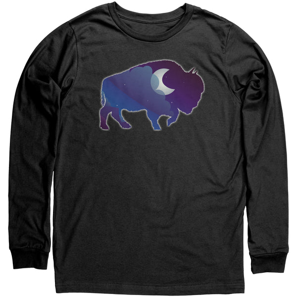 Night Sky Buffalo Bison Moon Long Sleeve T Shirt Unisex