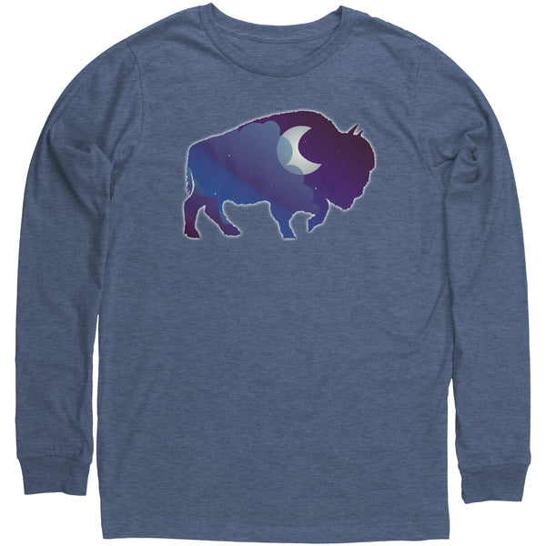 Night Sky Buffalo Bison Moon Long Sleeve T Shirt Unisex