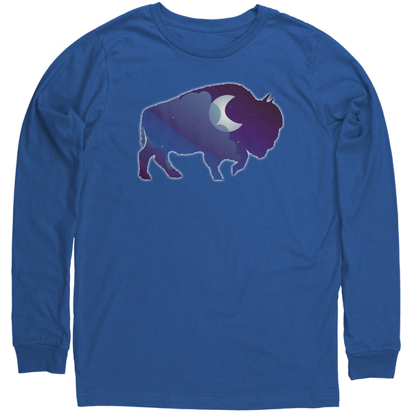 Night Sky Buffalo Bison Moon Long Sleeve T Shirt Unisex