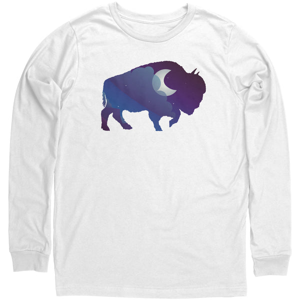 Night Sky Buffalo Bison Moon Long Sleeve T Shirt Unisex