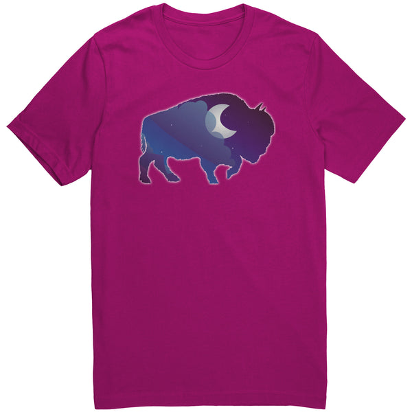 Night Sky Buffalo Bison Moon V Neck Unisex Top 100% Cotton