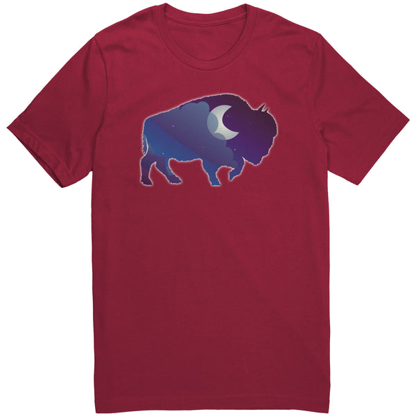 Night Sky Buffalo Bison Moon V Neck Unisex Top 100% Cotton