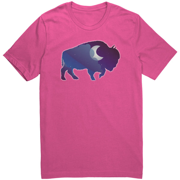 Night Sky Buffalo Bison Moon V Neck Unisex Top 100% Cotton