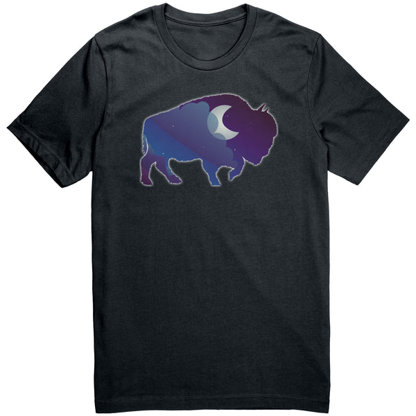 Night Sky Buffalo Bison Moon V Neck Unisex Top 100% Cotton