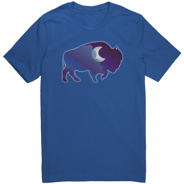 Night Sky Buffalo Bison Moon V Neck Unisex Top 100% Cotton
