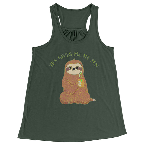 Sloth Tea Gives Me My Zen Flowy Racerback Tank Cool Summer Exercise Yoga Top for Women
