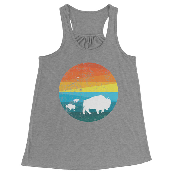 Three Buffalo in a Retro Distressed Rainbow Circle Scene