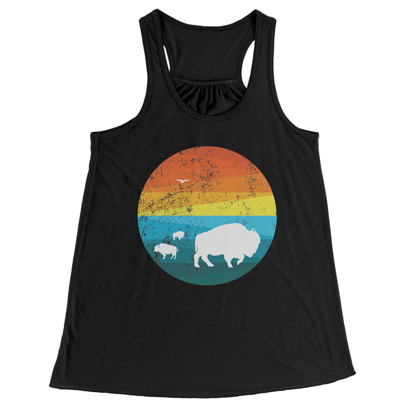 Three Buffalo in a Retro Distressed Rainbow Circle Scene