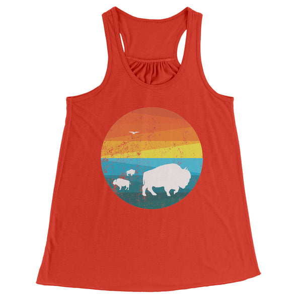 Three Buffalo in a Retro Distressed Rainbow Circle Scene