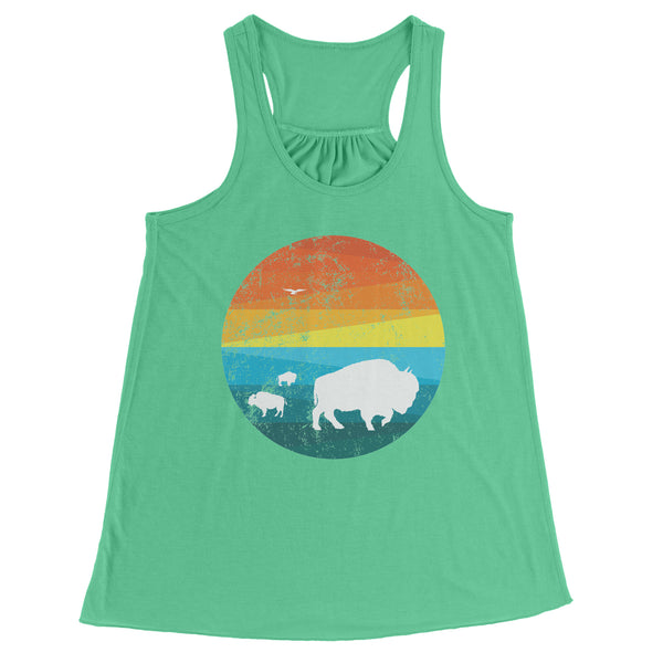 Three Buffalo in a Retro Distressed Rainbow Circle Scene