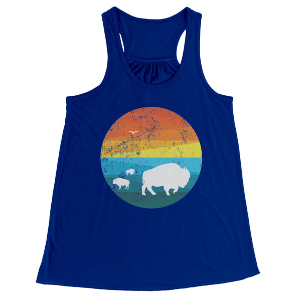 Three Buffalo in a Retro Distressed Rainbow Circle Scene